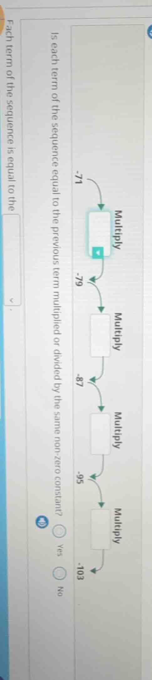 is each term of the sequence equal to the previous term multiplied or d…