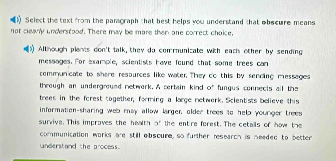 select the text from the paragraph that best helps you understand that …