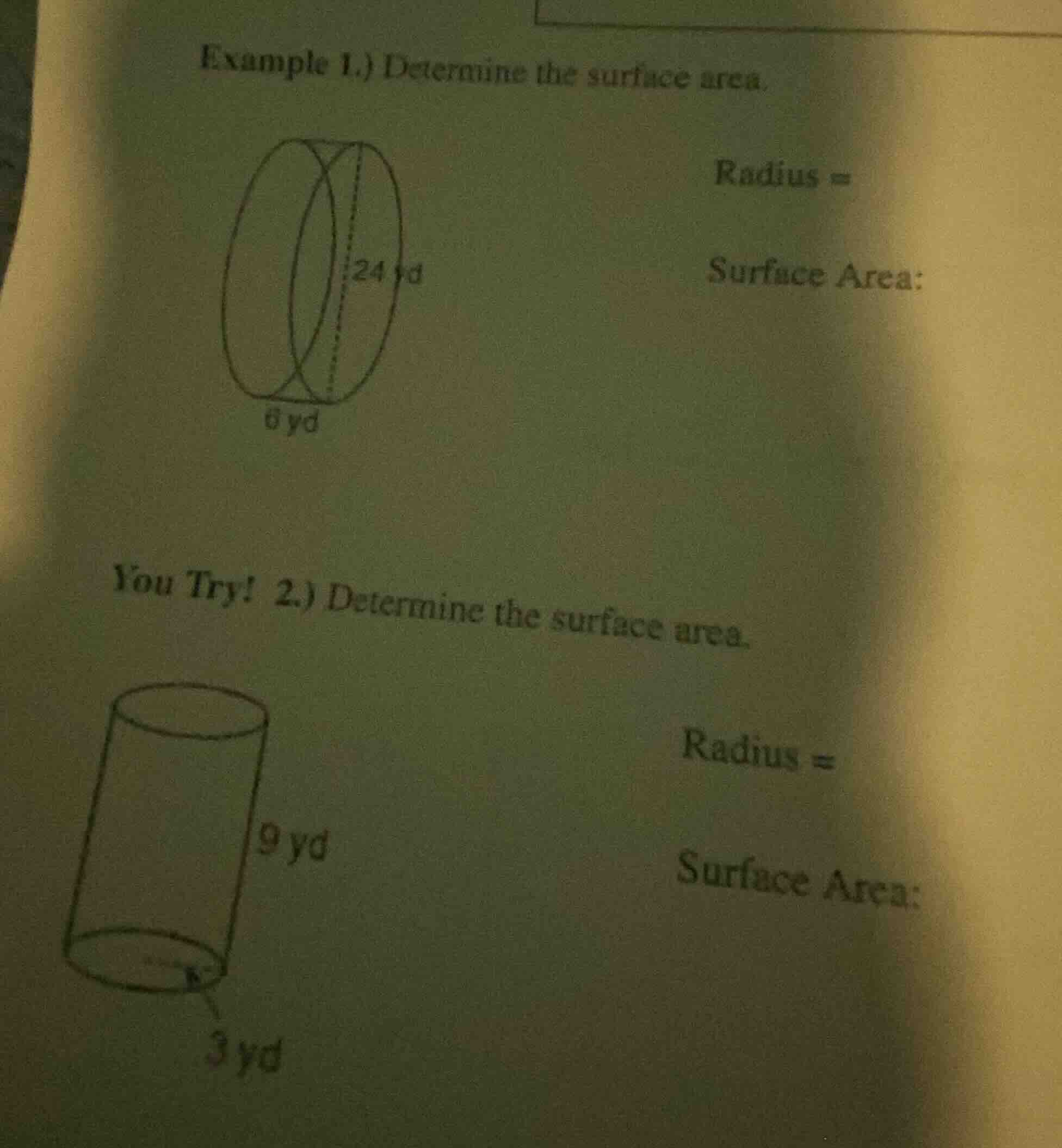 example 1.) determine the surface area. radius = surface area: you try!…