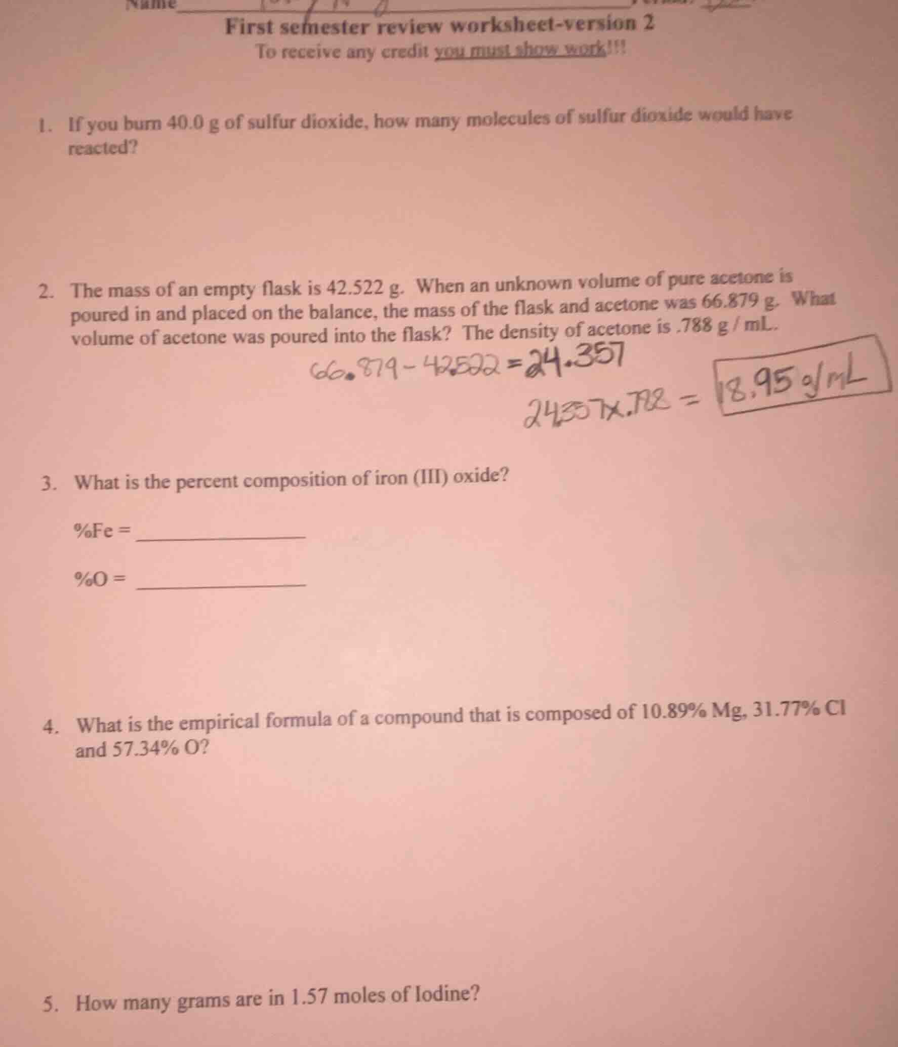 name______ first semester review worksheet-version 2 to receive any cre…