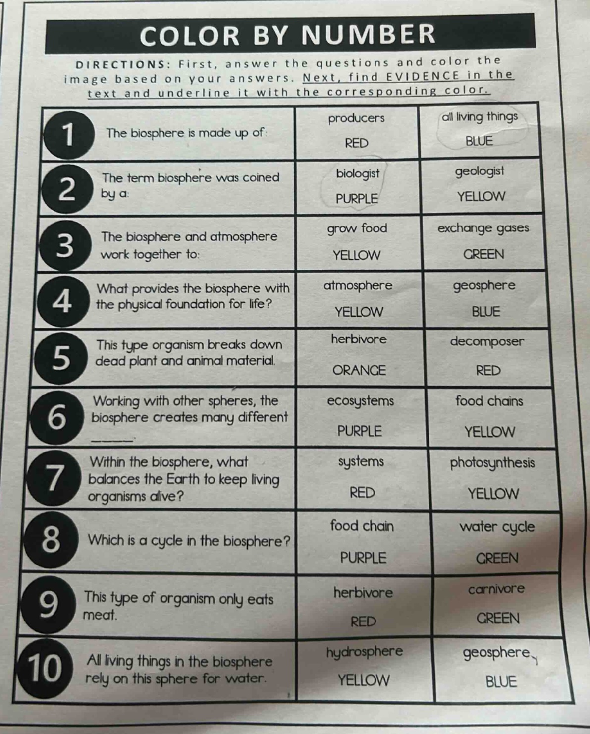 color by number directions: first, answer the questions and color the i…