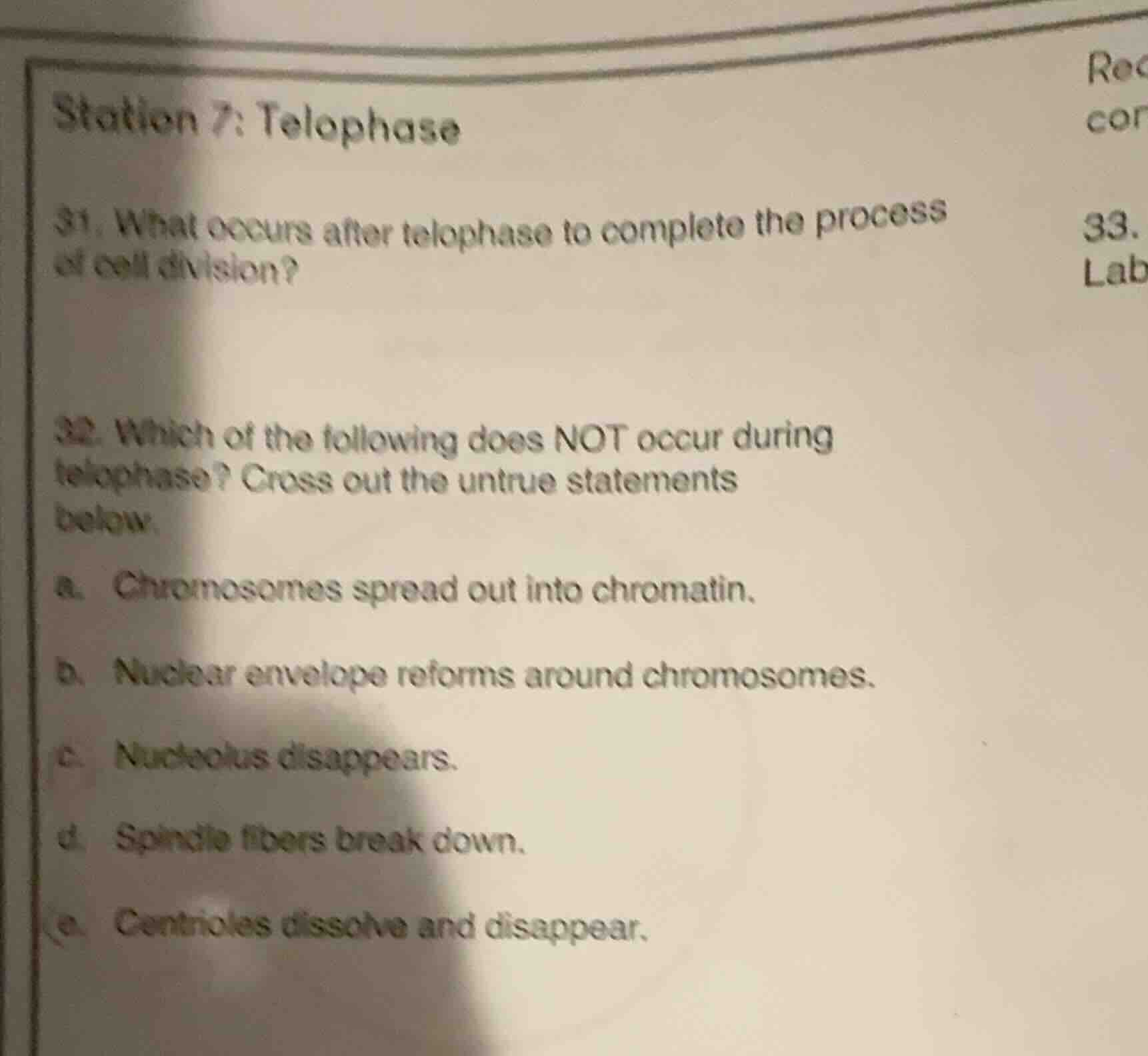 station 7: telophase 31. what occurs after telophase to complete the pr…