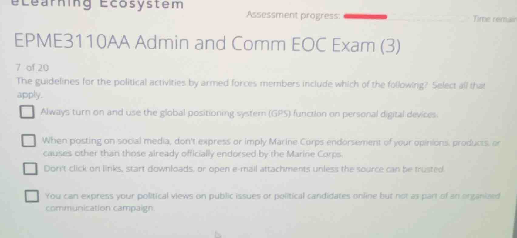 elearning ecosystem assessment progress: time remai epme3110aa admin an…