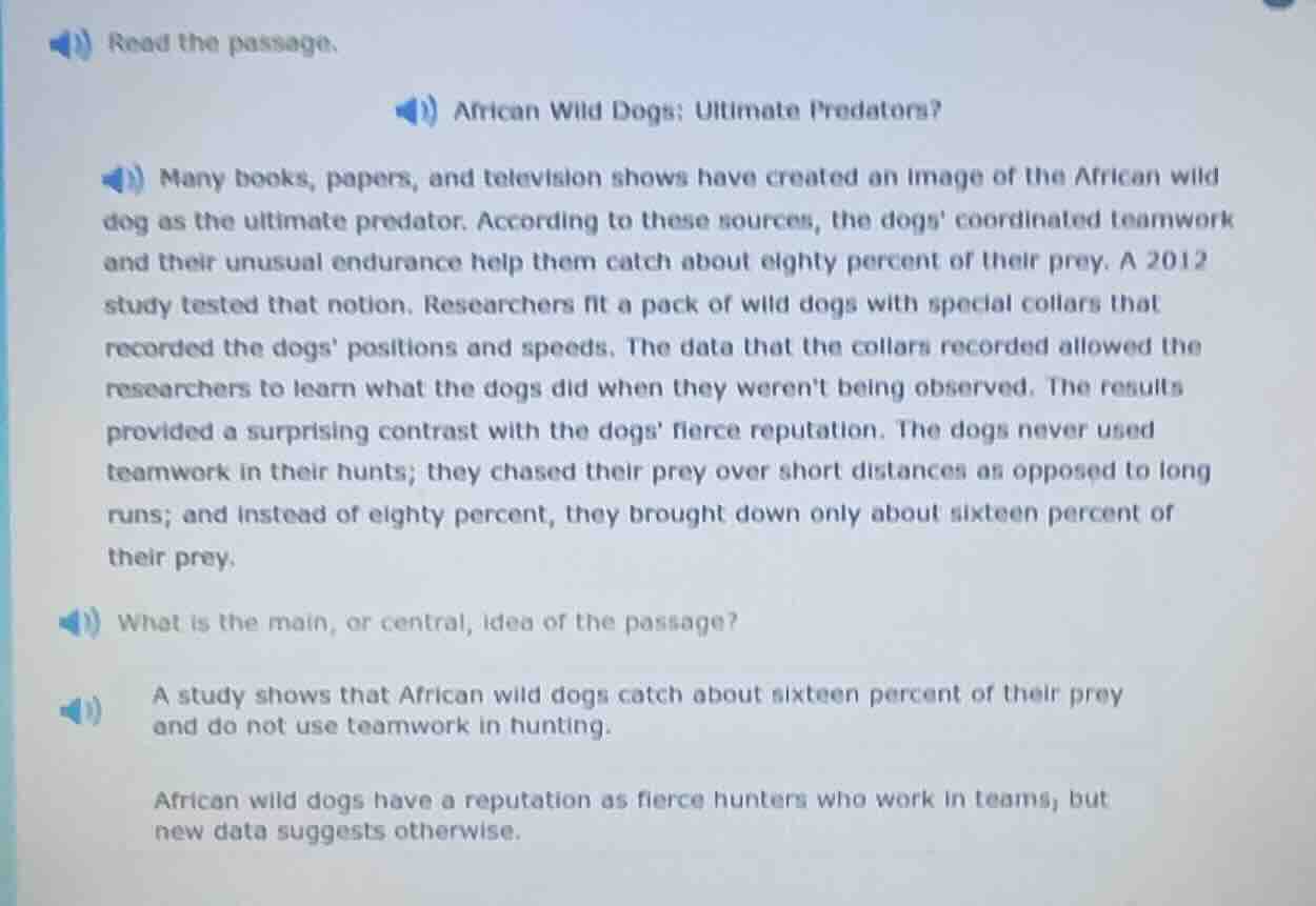 read the passage. african wild dogs: ultimate predators? many books, pa…