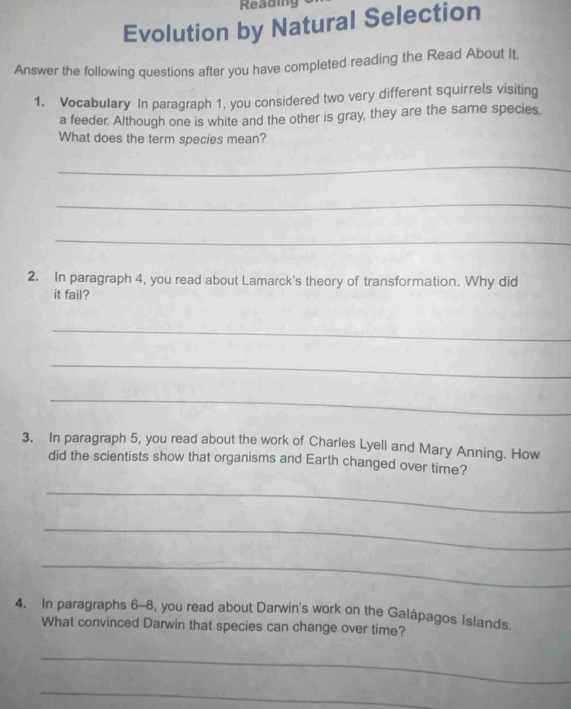 reading evolution by natural selection answer the following questions a…