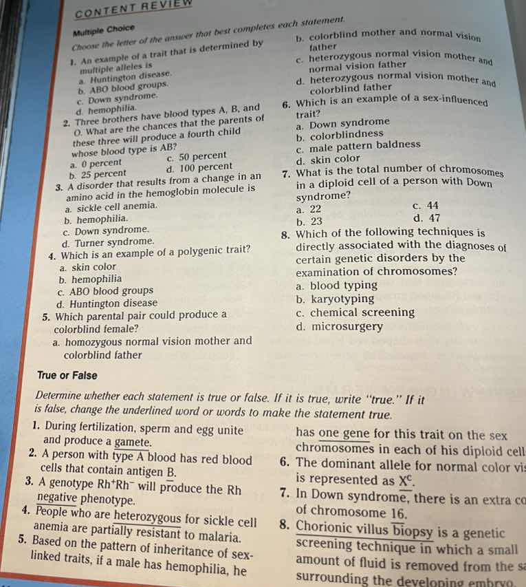 content review multiple choice choose the letter of the answer that bes…