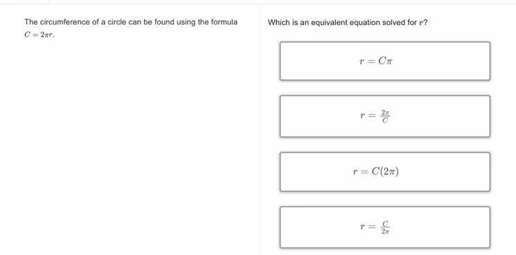 the circumference of a circle can be found using the formula c = 2πr. w…