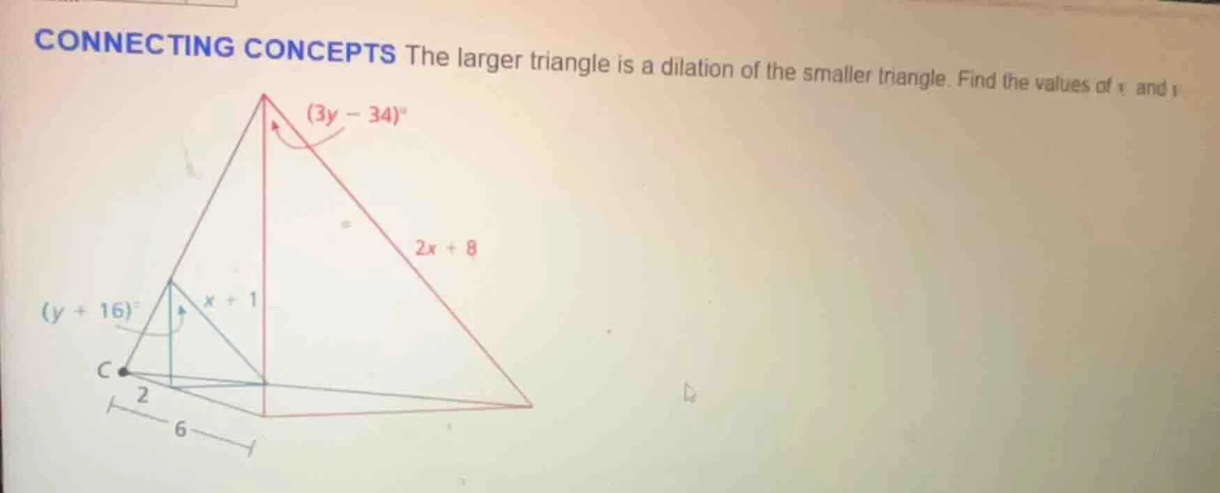 connecting concepts the larger triangle is a dilation of the smaller tr…