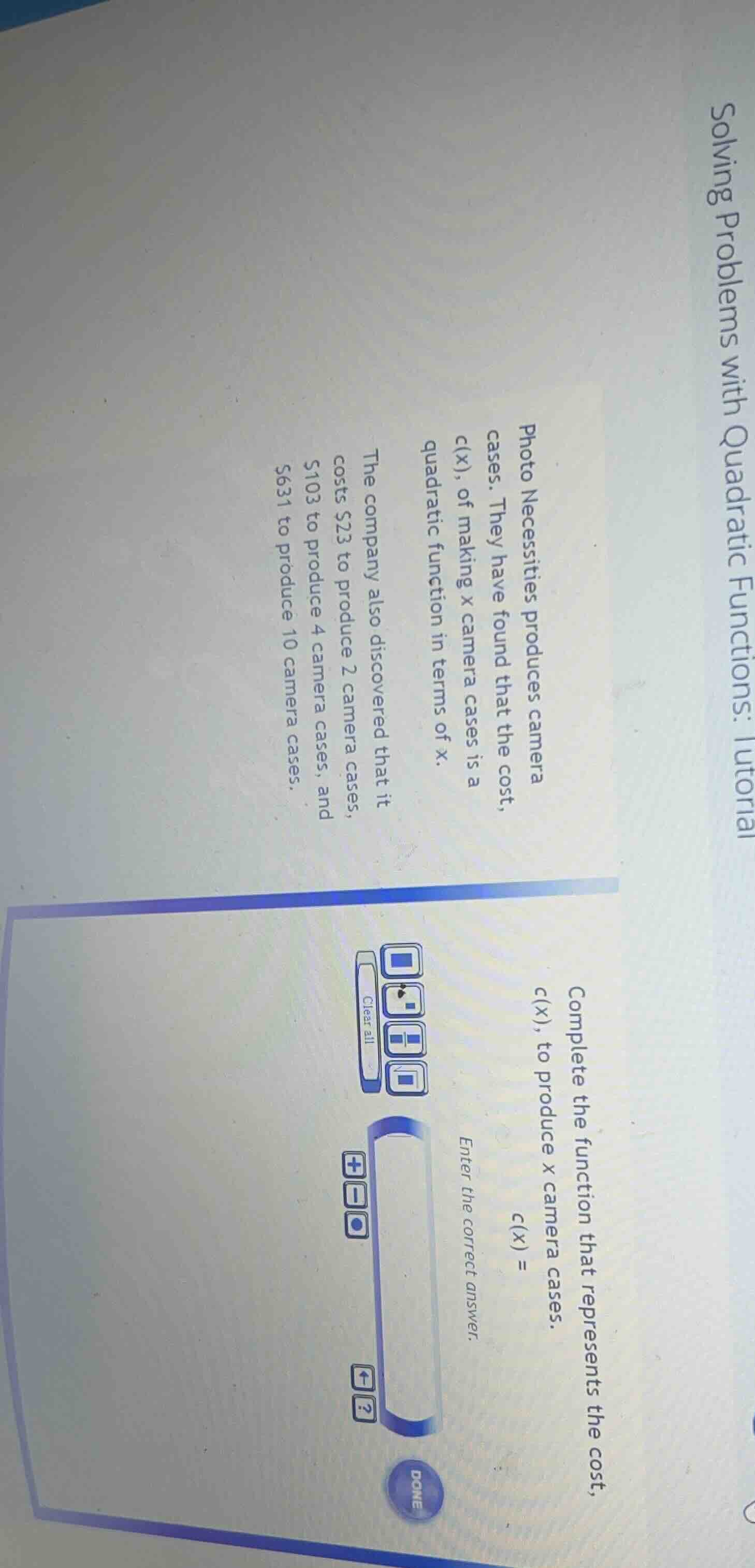 solving problems with quadratic functions: tutorial photo necessities p…