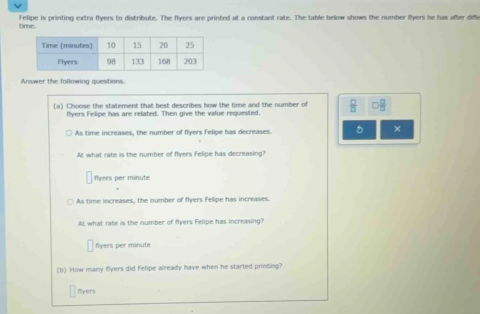 felipe is printing extra flyers to distribute. the flyers are printed a…