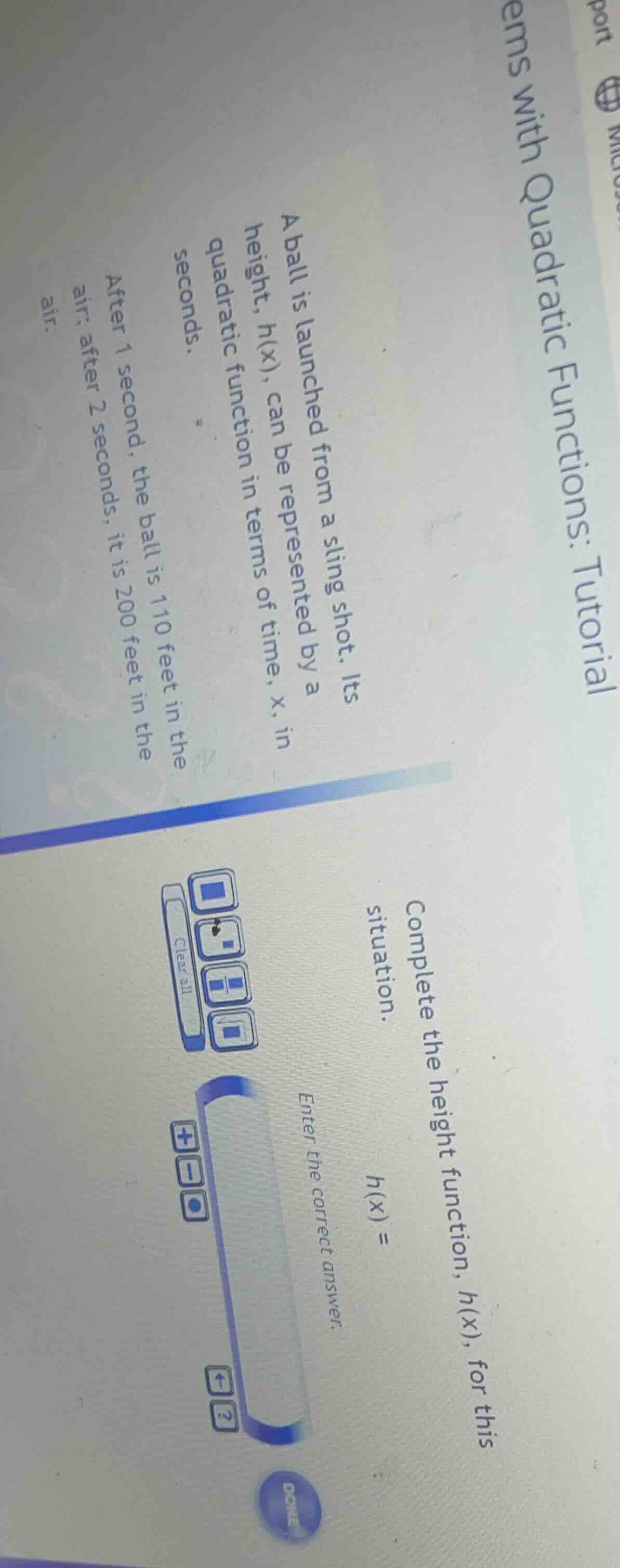 a ball is launched from a sling shot. its height, h(x), can be represen…