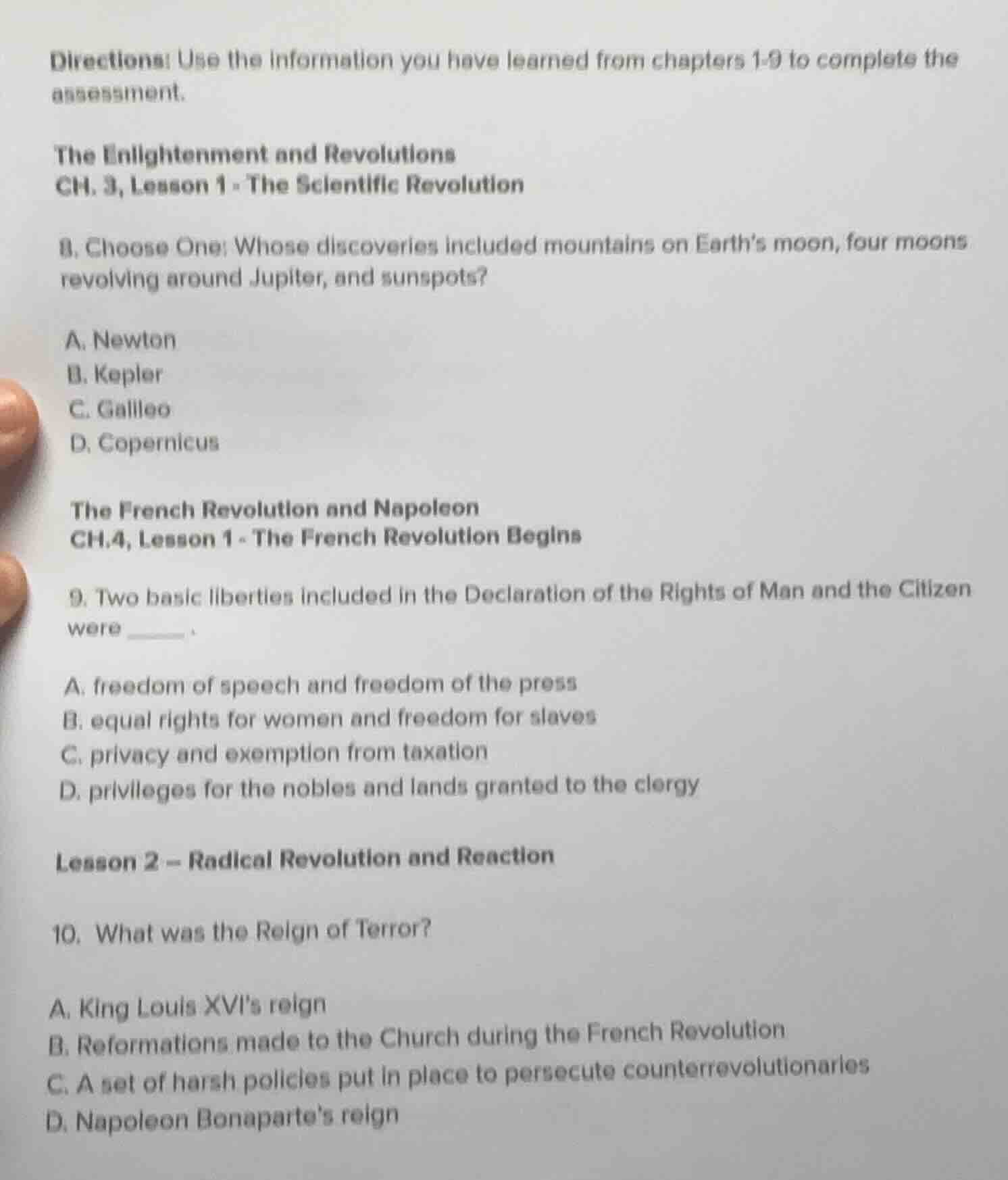 directions: use the information you have learned from chapters 1-9 to c…