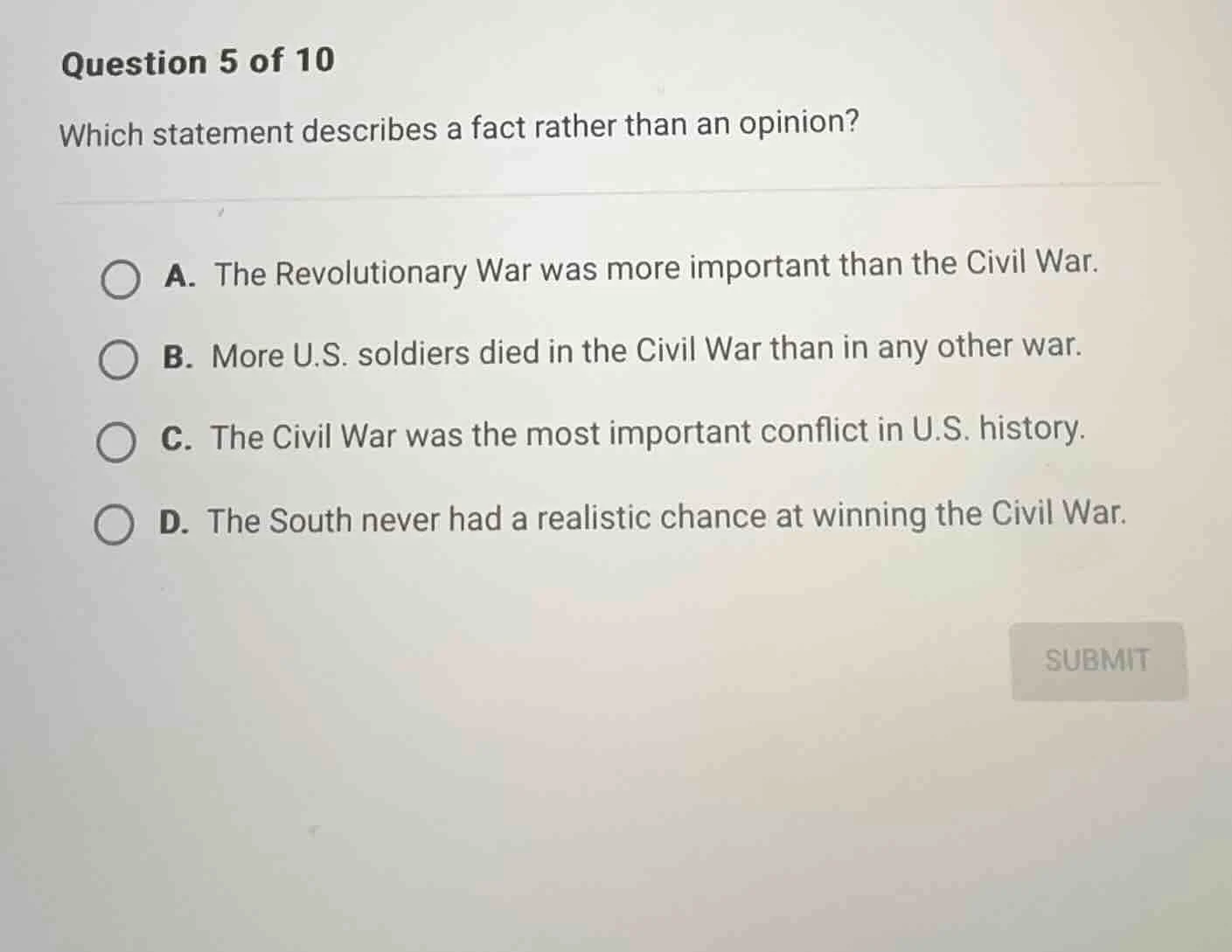 question 5 of 10 which statement describes a fact rather than an opinio…