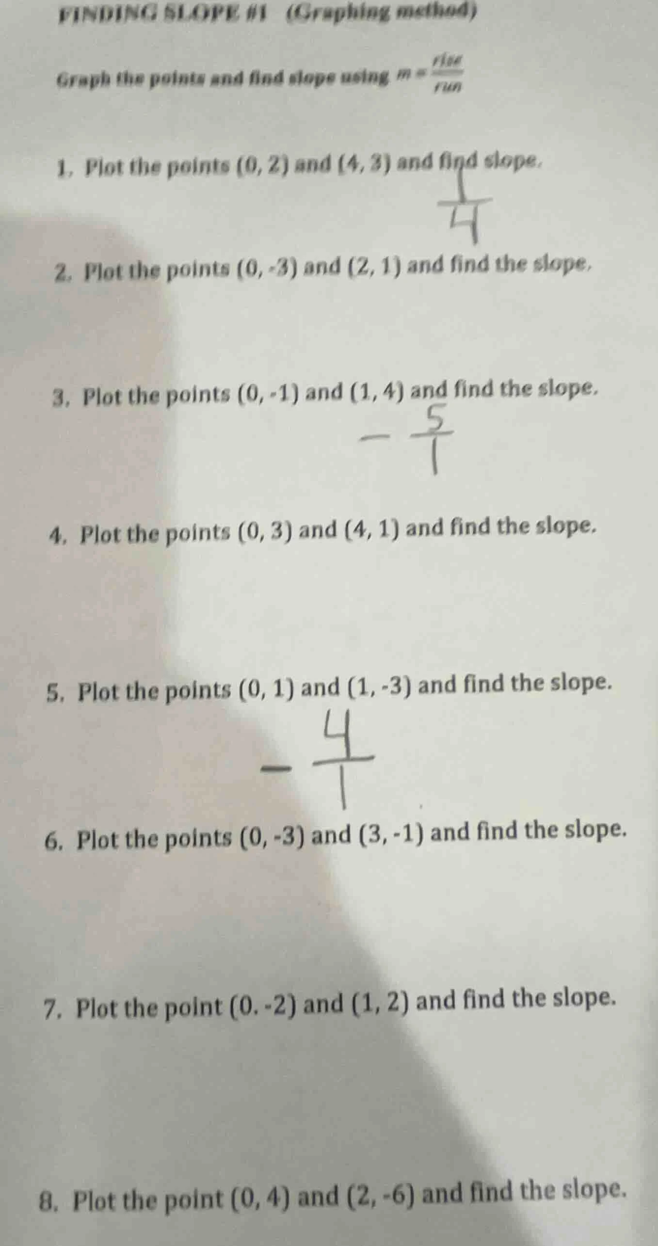 finding slope #1 (graphing method) graph the points and find slope usin…