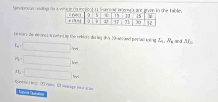 speedometer readings for a vehicle (in motion) at 5 - second intervals …