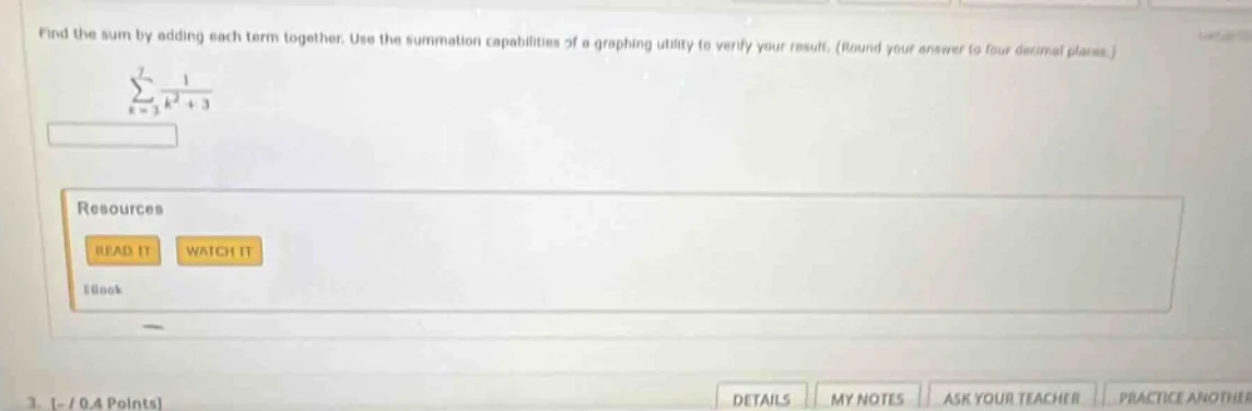 find the sum by adding each term together. use the summation capabiliti…