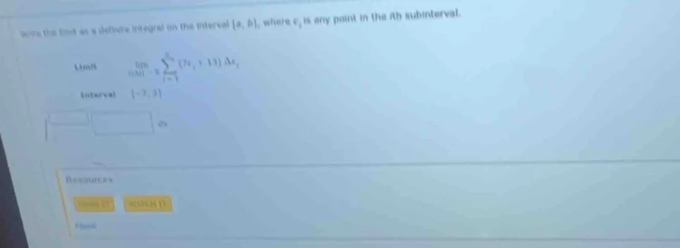 write the limit as a definite integral on the interval a, b, where ( c_…