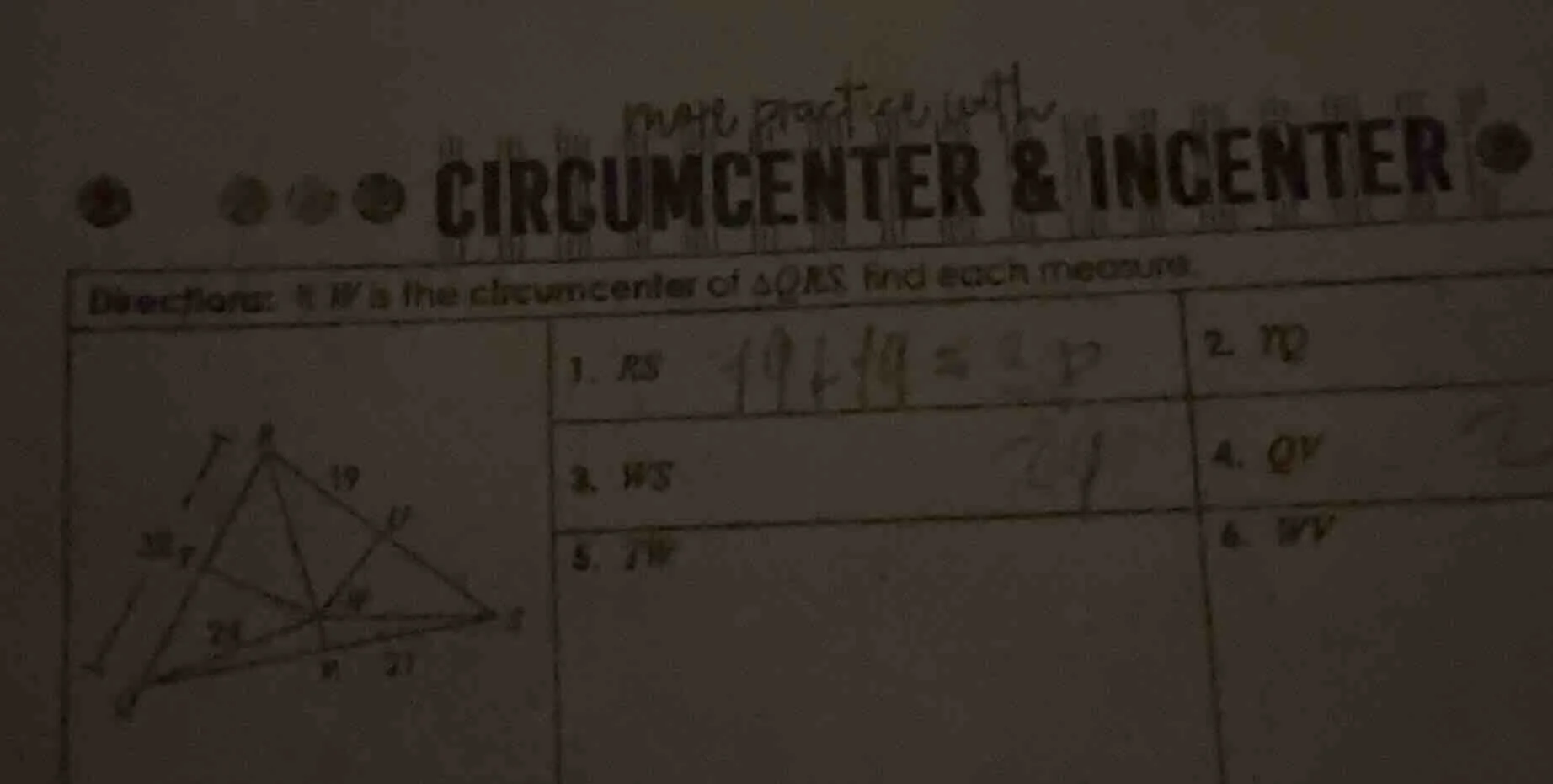 more practice with circumcenter & incenter directions: w is the circumc…
