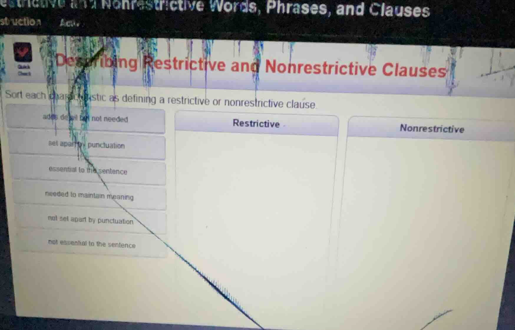 describing restrictive and nonrestrictive clauses sort each characteris…