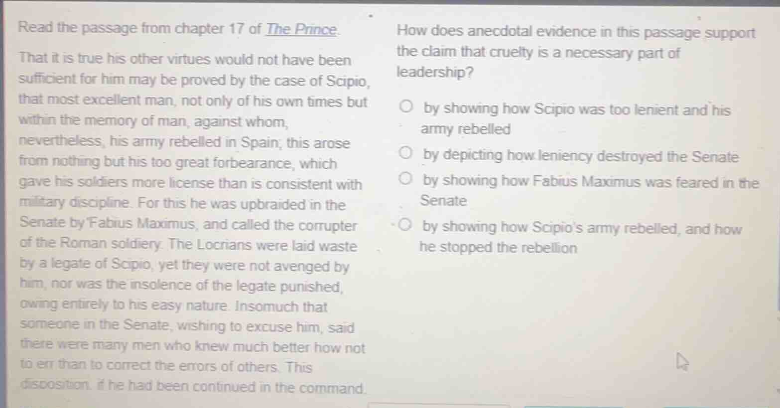 read the passage from chapter 17 of the prince. that it is true his oth…