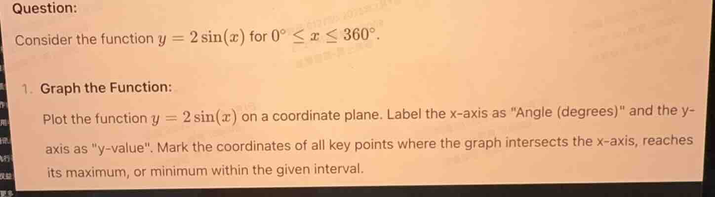 question: consider the function $y = 2\\sin(x)$ for $0^{\\circ} \\leq x…