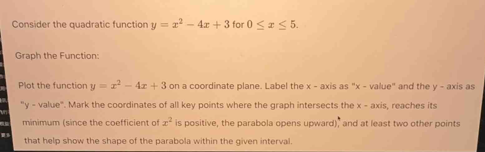 consider the quadratic function $y = x^2 - 4x + 3$ for $0 \\leq x \\leq…