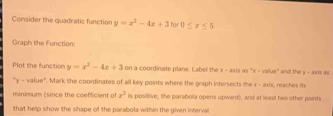 consider the quadratic function $y = x^2 - 4x + 3$ for $0 \\leq x \\leq…