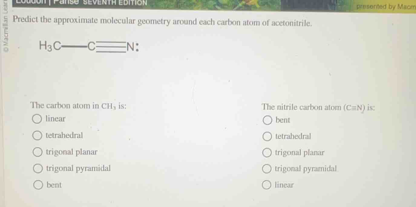 predict the approximate molecular geometry around each carbon atom of a…