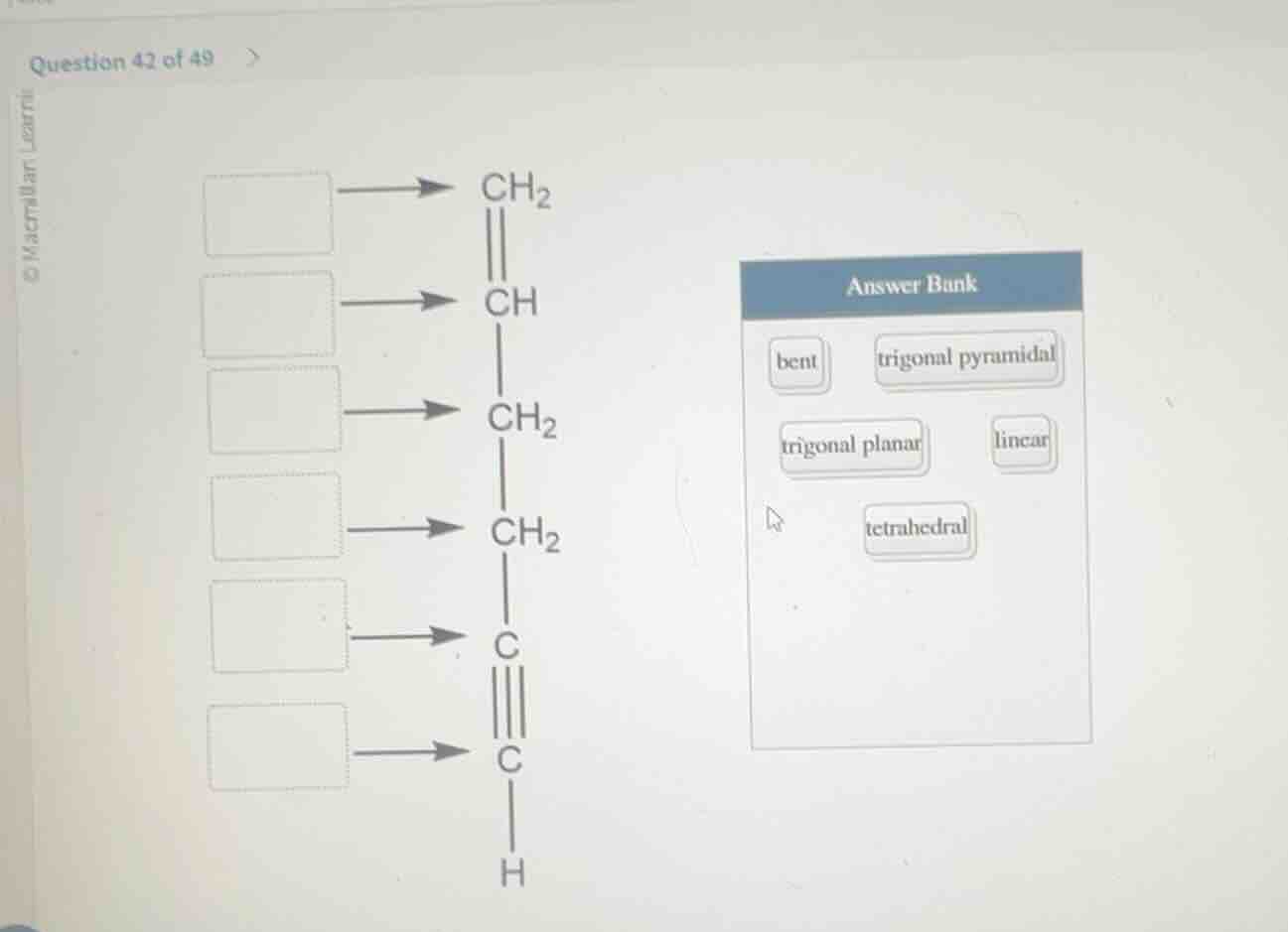question 42 of 49 match the molecular geometry (from the answer bank) t…