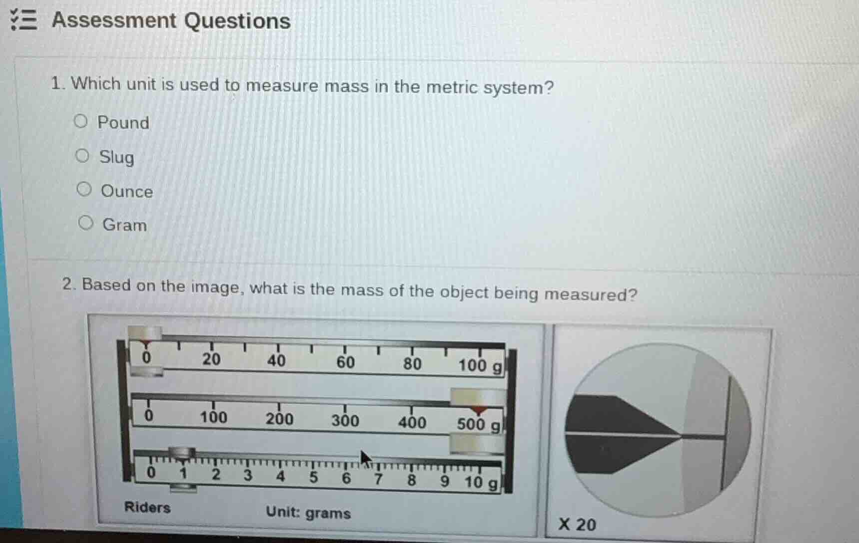 assessment questions 1. which unit is used to measure mass in the metri…