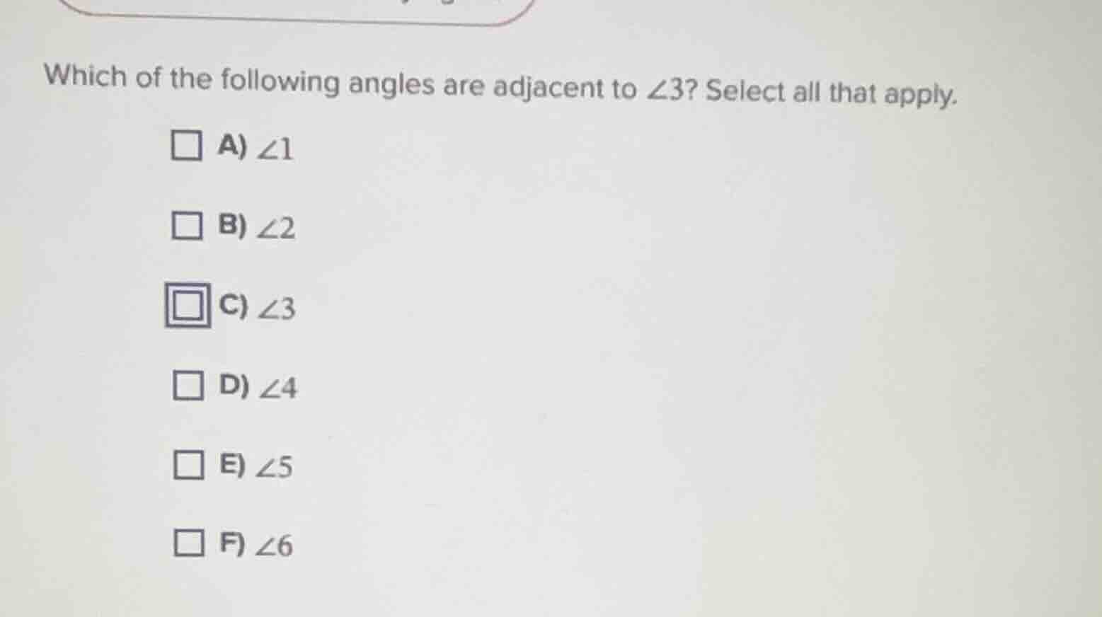 which of the following angles are adjacent to $\\angle 3$? select all t…