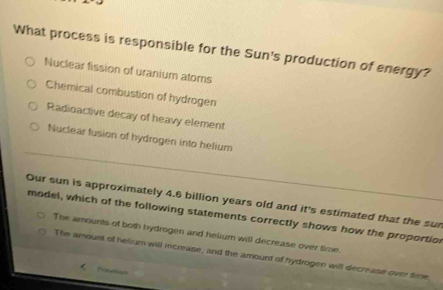 what process is responsible for the sun’s production of energy? ○ nucle…