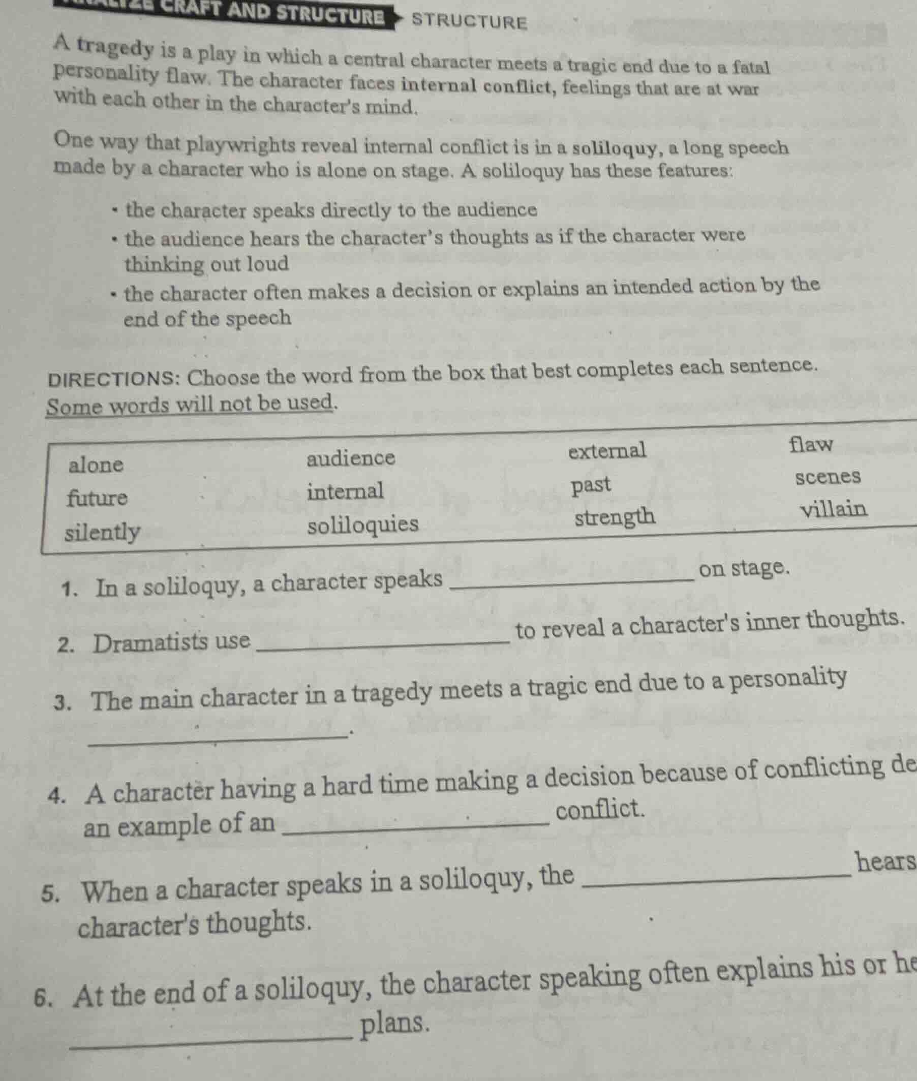 analyze craft and structure structure a tragedy is a play in which a ce…