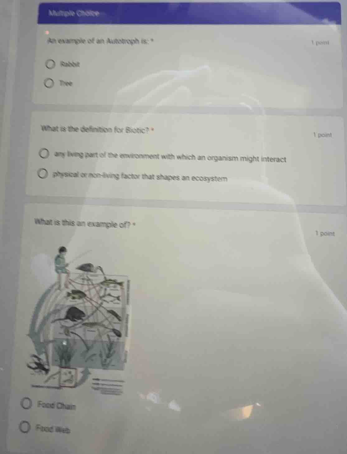 multiple choice an example of an autotroph is: * 1 point ○ rabbit ○ tre…