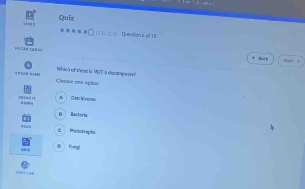 quiz question 6 of 10 which of these is not a decomposer? choose one op…