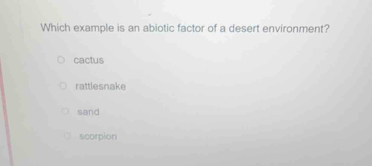 which example is an abiotic factor of a desert environment? cactus ratt…