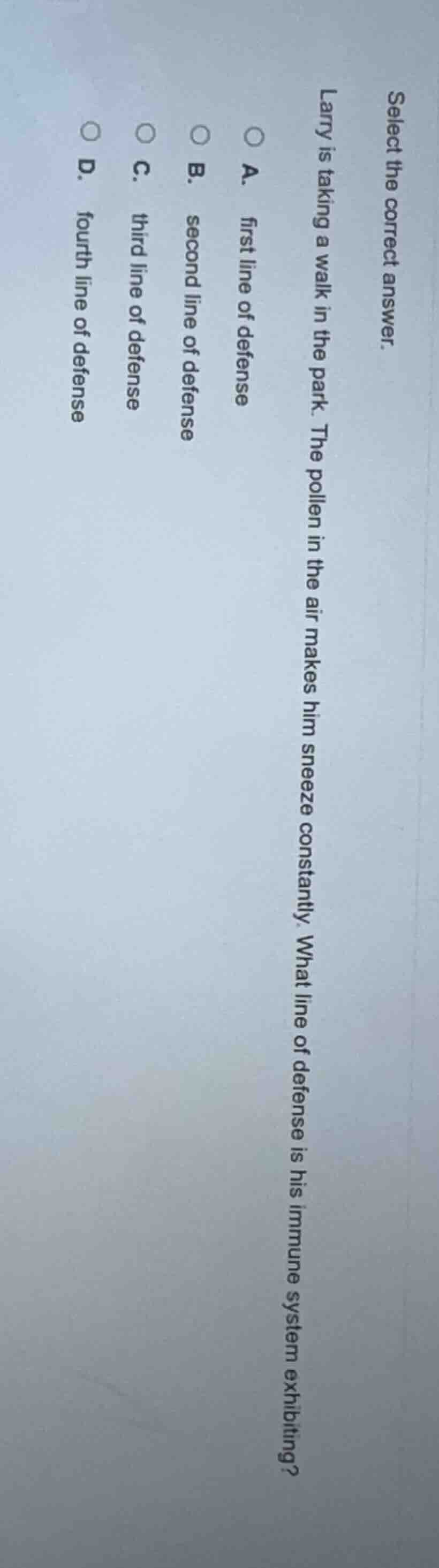 select the correct answer. larry is taking a walk in the park. the poll…