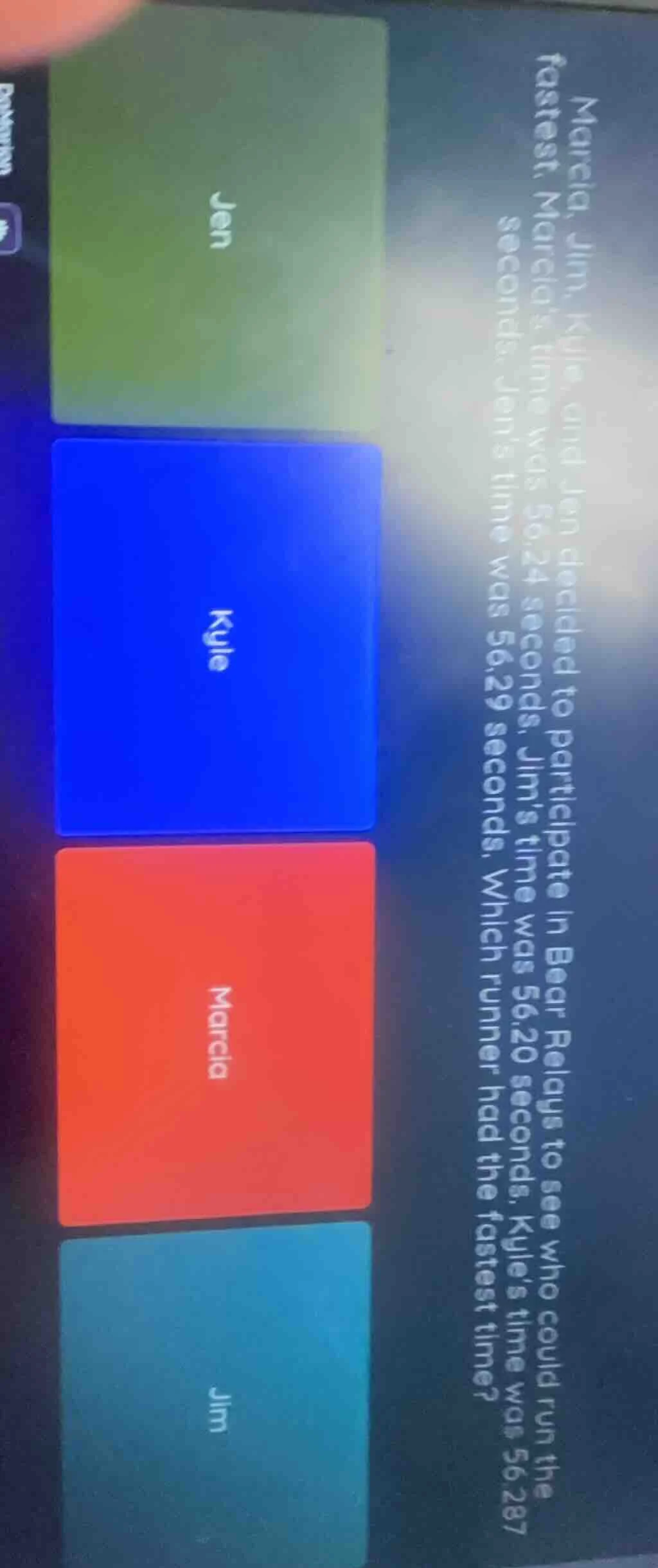 marcia, jim, kyle, and jen decided to participate in bear relays to see…