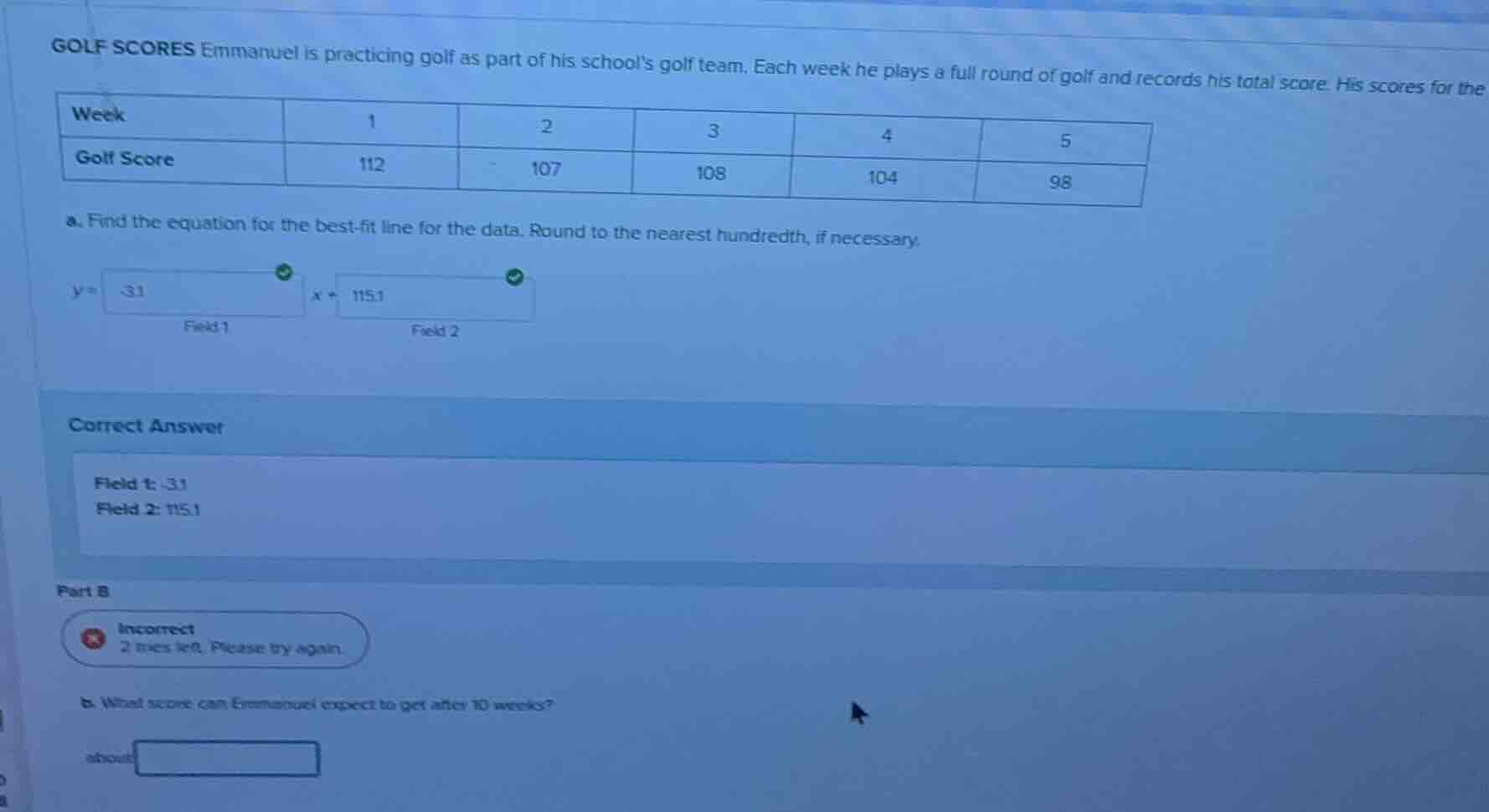 golf scores emmanuel is practicing golf as part of his schools golf tea…