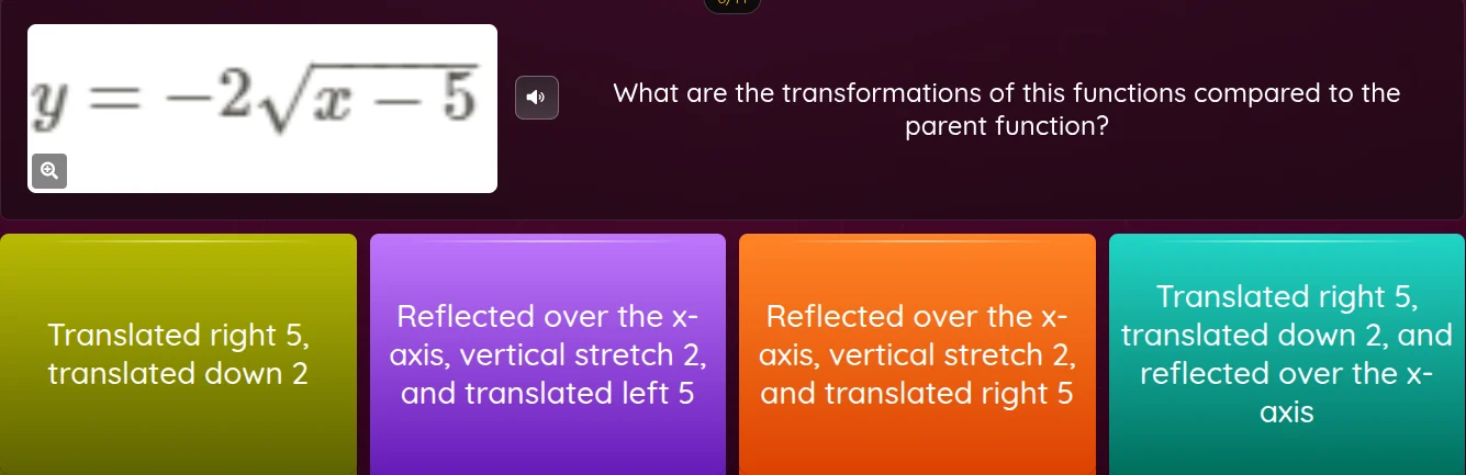 y = -2√(x - 5) what are the transformations of this functions compared …