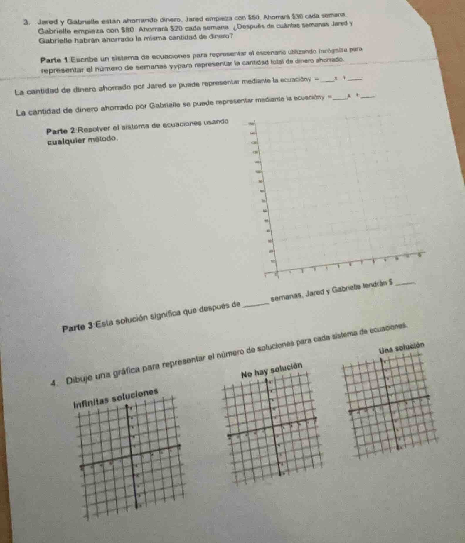 3. jared y gabrielle están ahorrando dinero. jared empieza con $50. aho…