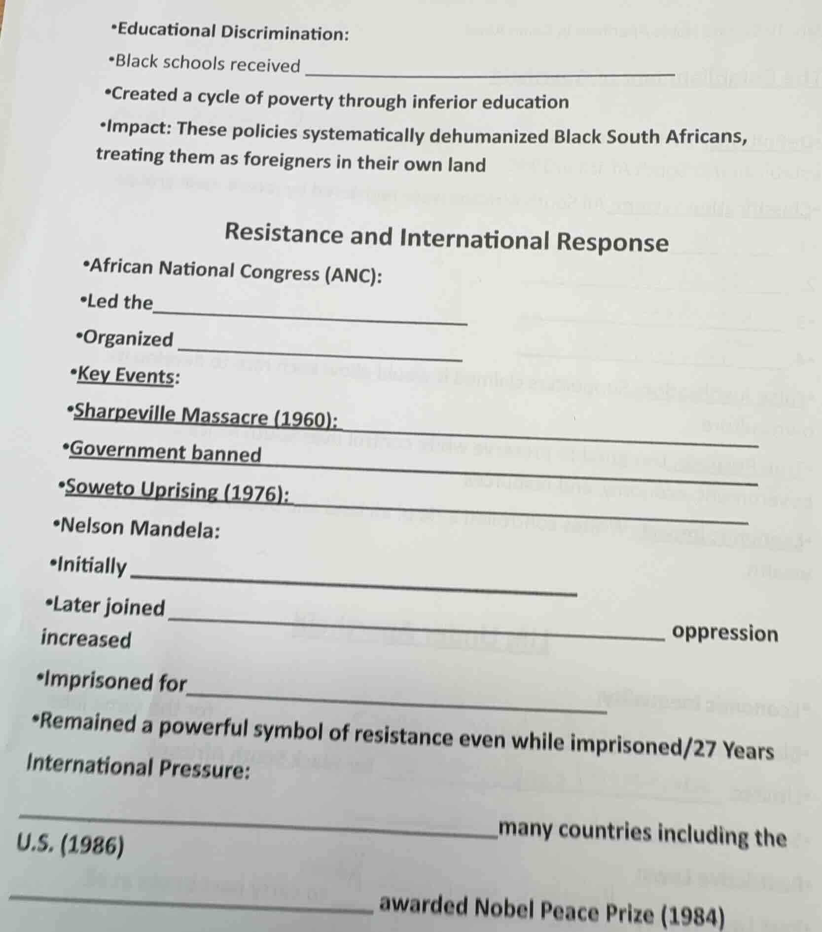 •educational discrimination: •black schools received •created a cycle o…