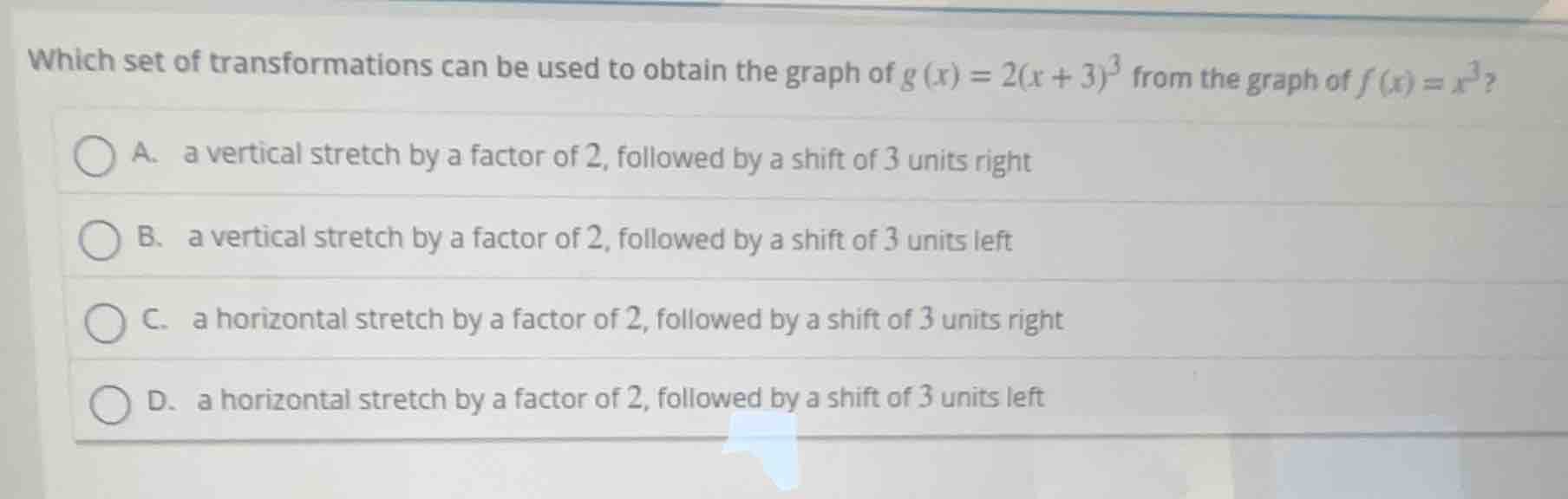 which set of transformations can be used to obtain the graph of $g(x) =…