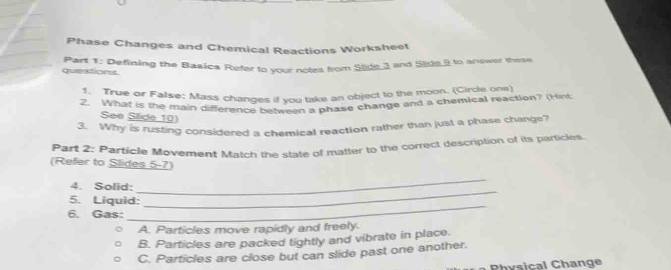 phase changes and chemical reactions worksheet part 1: defining the bas…
