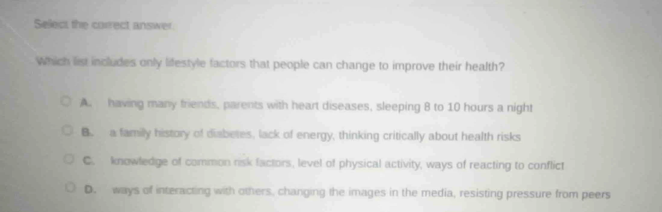select the correct answer. which list includes only lifestyle factors t…