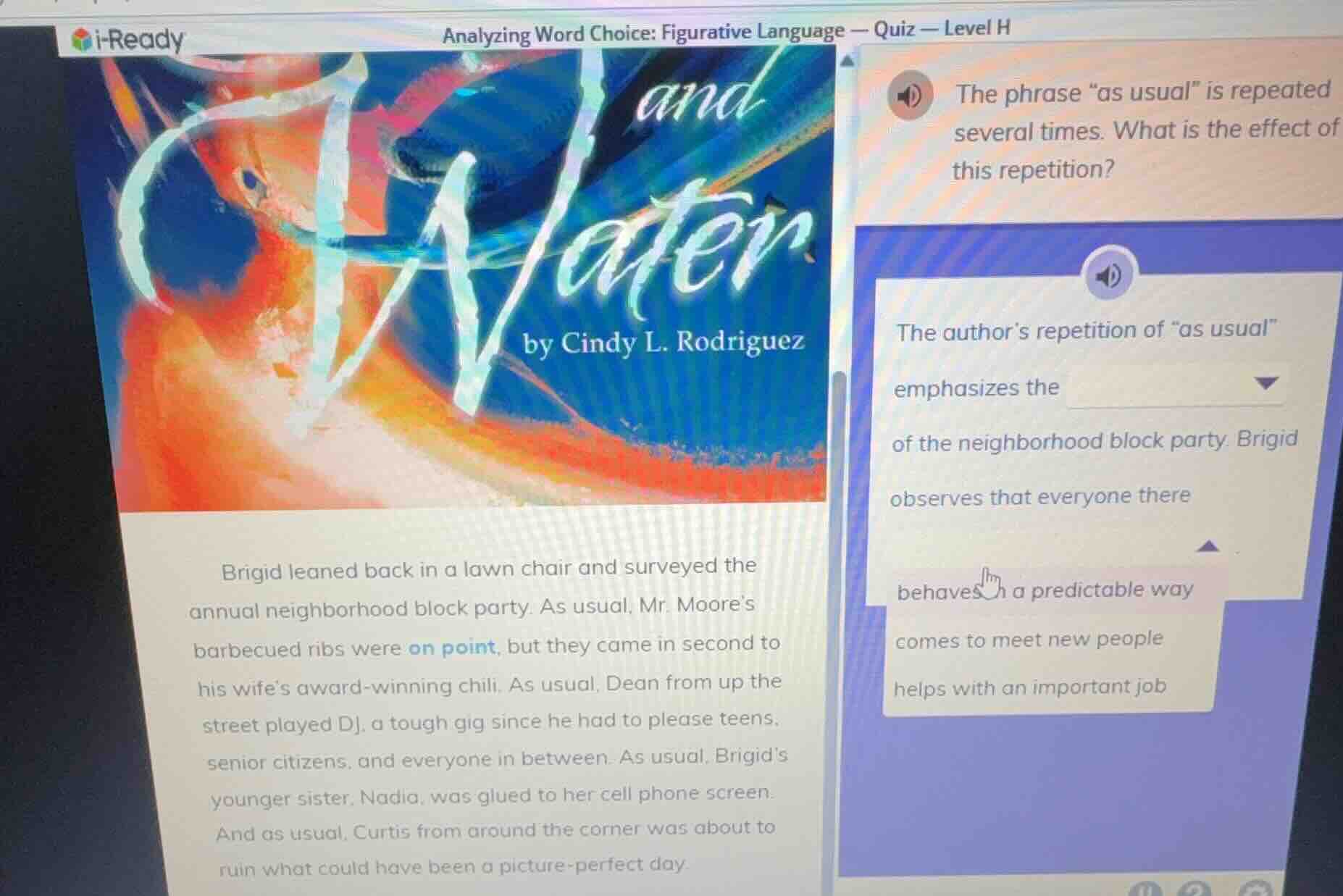 analyzing word choice: figurative language — quiz — level h and water b…