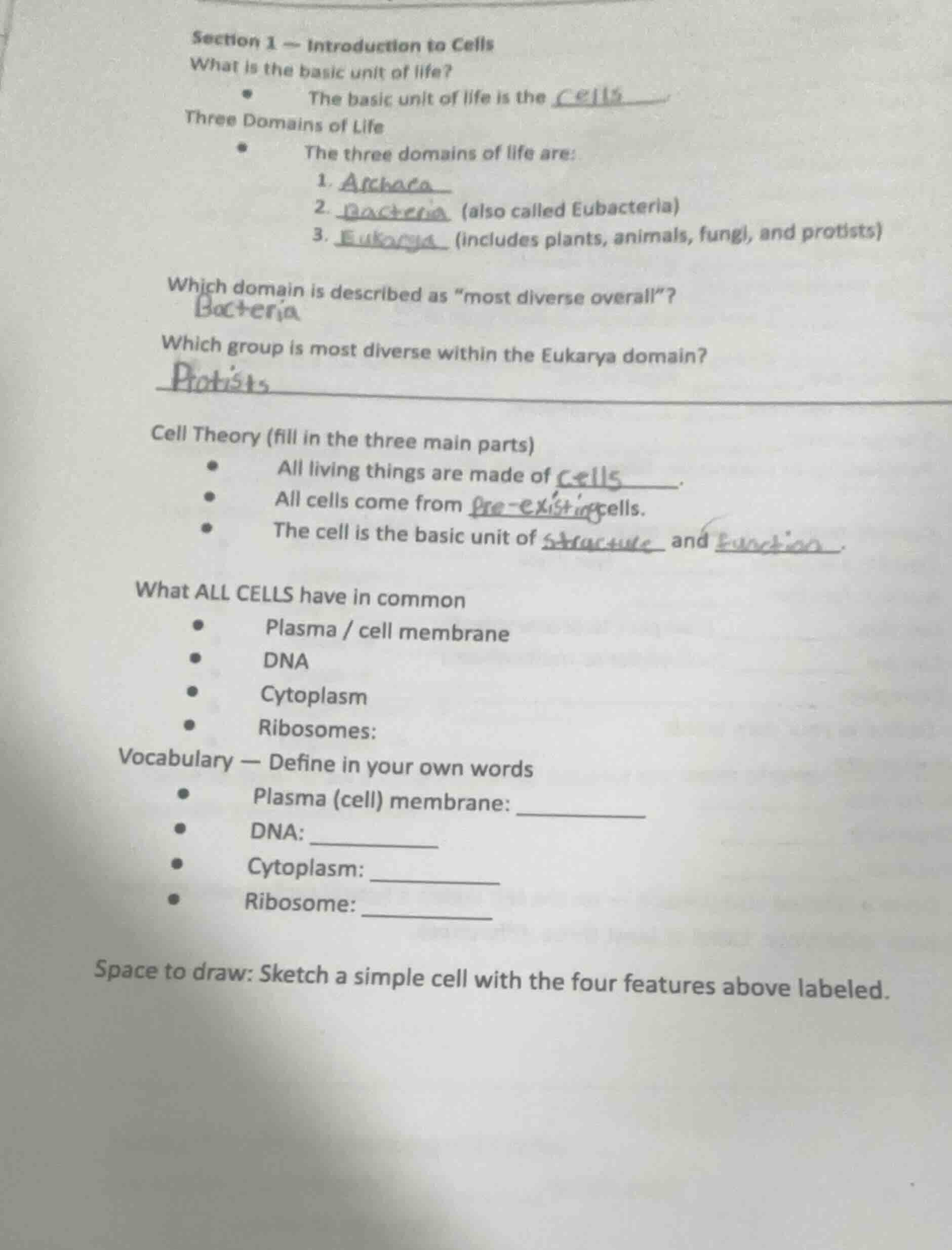 section 1 — introduction to cells what is the basic unit of life? - the…