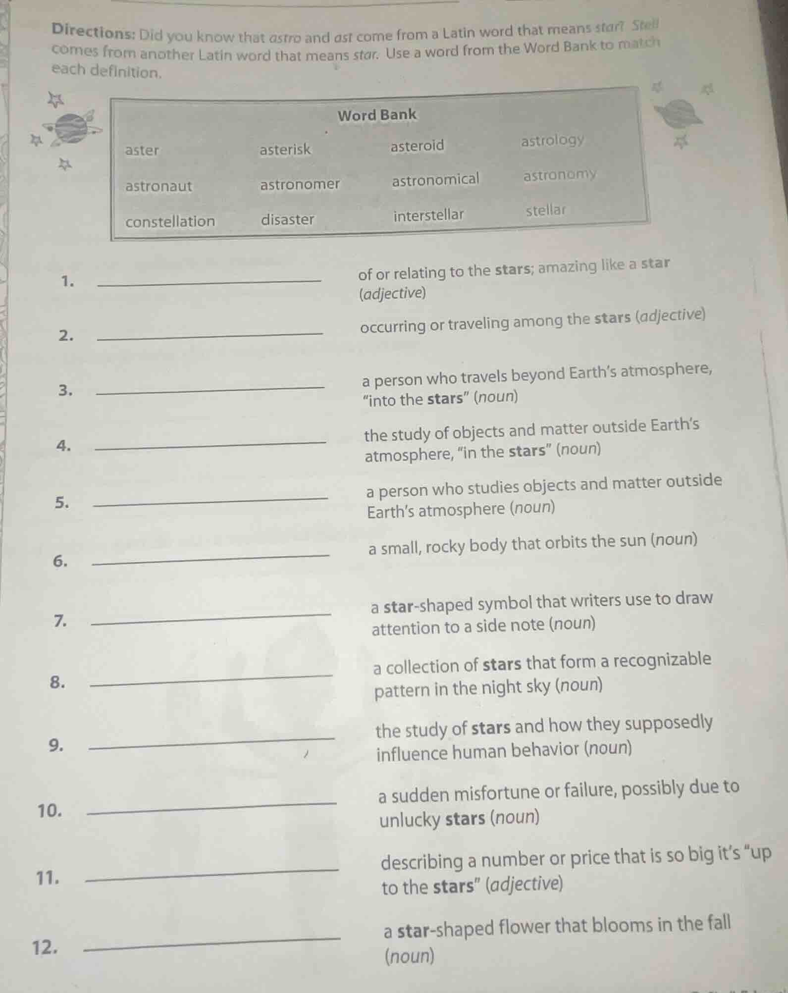 directions: did you know that astro and ast come from a latin word that…