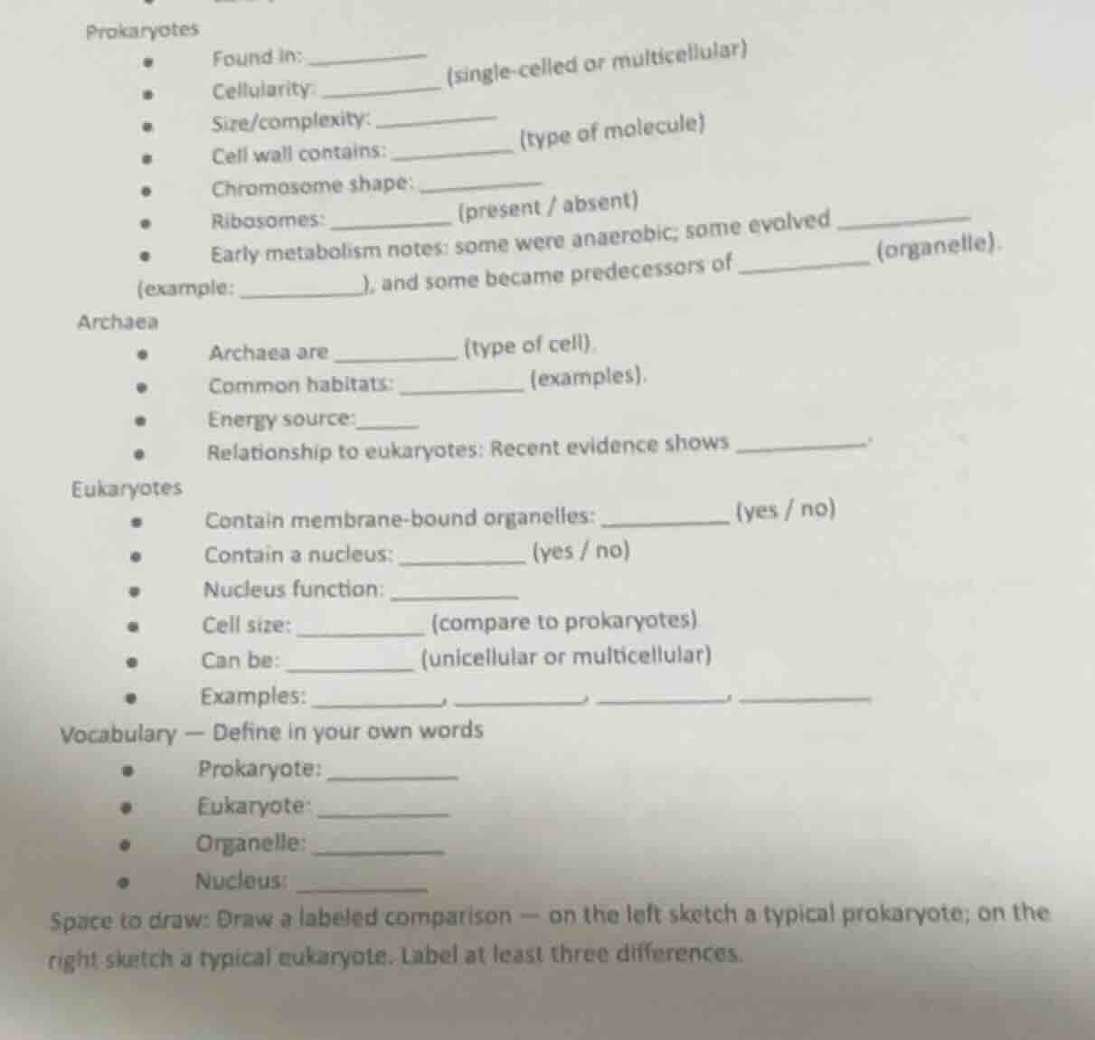 prokaryotes - found in: ______ - cellularity: ______ (single - celled o…