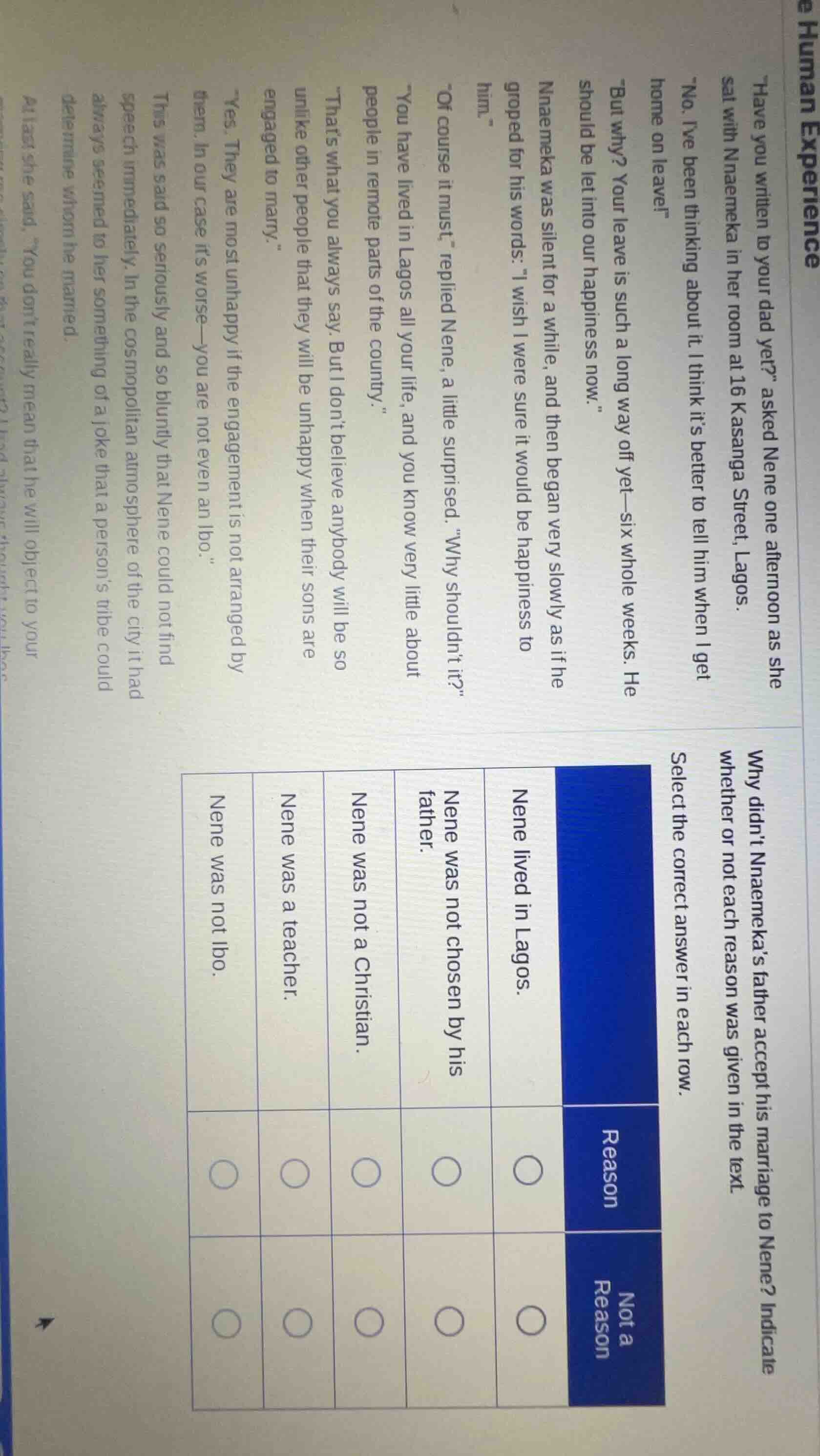 human experience \have you written to your dad yet?\ asked nene one aft…